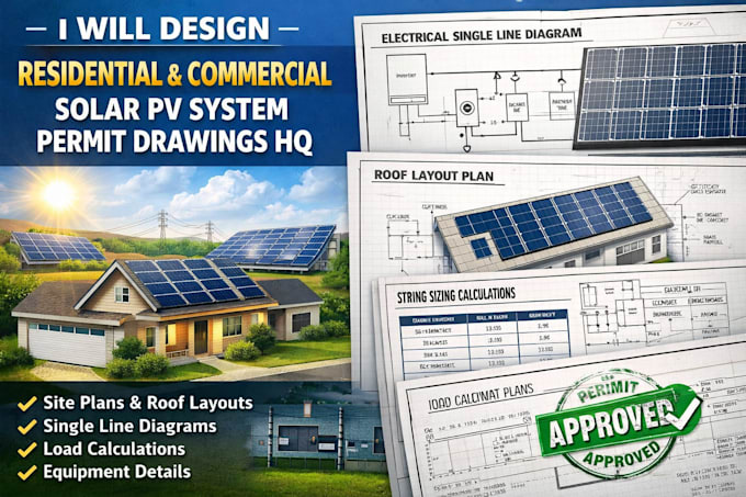 Design residential and commercial solar pv system permit drawings hq by ...
