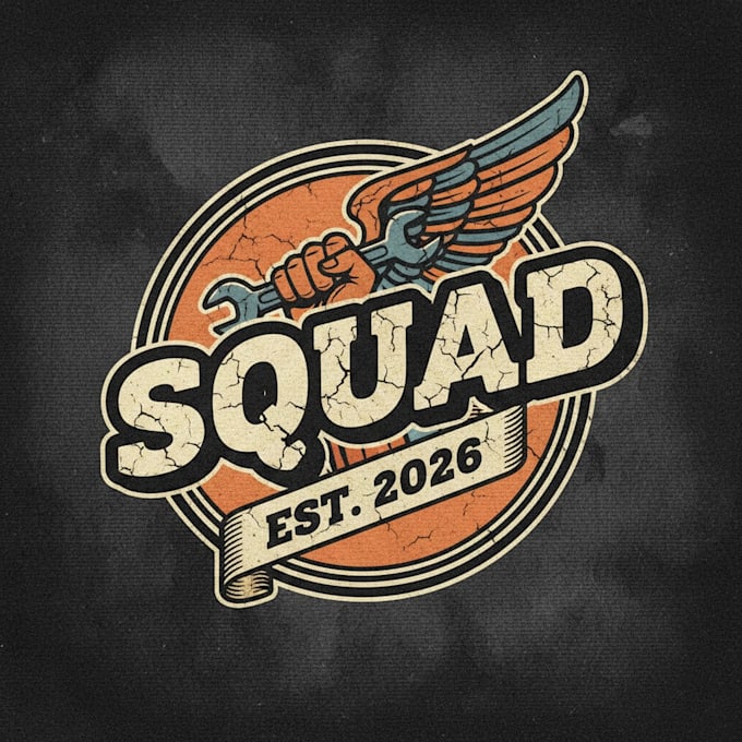 design a powerful vintage squad logo