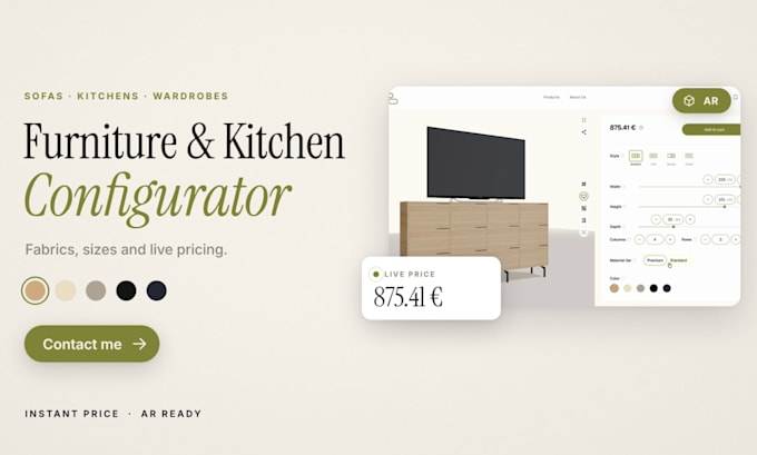 build a 3d furniture or kitchen configurator with pricing