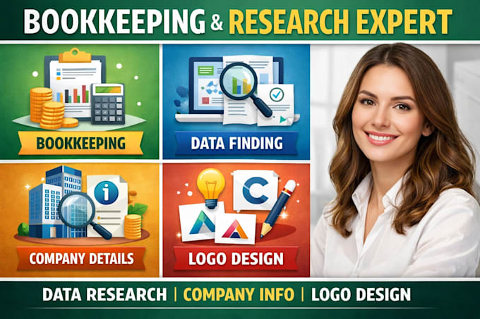 bookkeeping, data entry, create logo, translation, company name