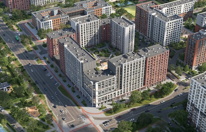 replan real estate building, land development design, urban exterior rendering