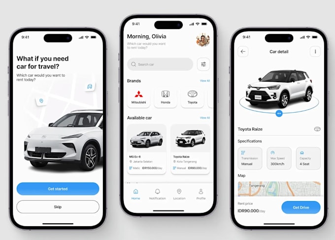develop car rental app auction app carpooling app