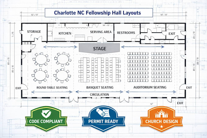 Prepare church fellowship hall layouts for charlotte north carolina by ...