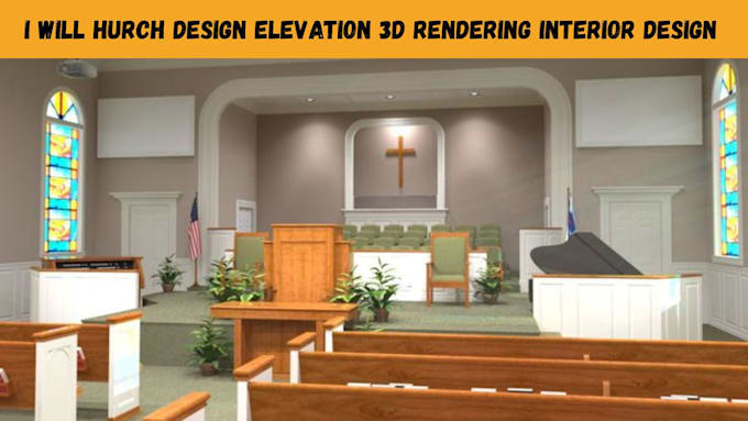 do church design elevation 3d rendering interior design