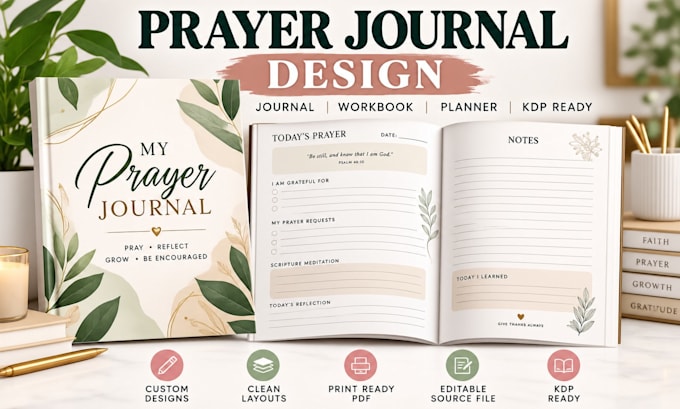 design prayer journal, christian journal and KDP workbook design