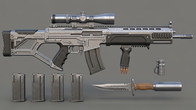 create high quality 3d game weapon, game assets, 3d props, texture, for 3d print