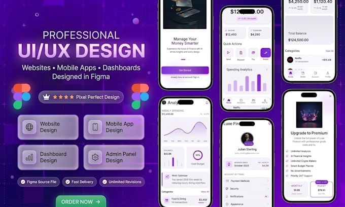do UI UX design figma website design mobile app design and prototype