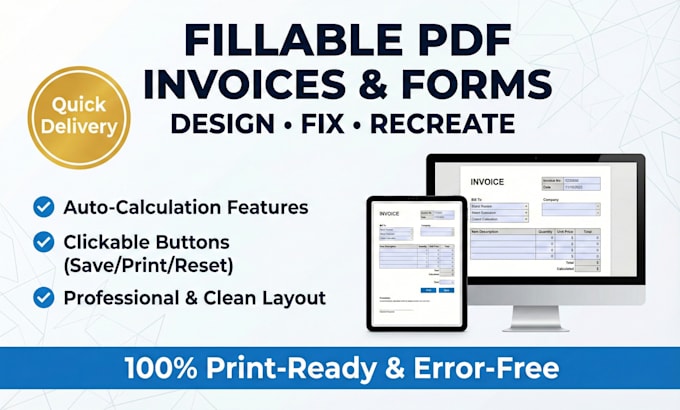 design or create editable fillable PDF invoices, bill books, and forms