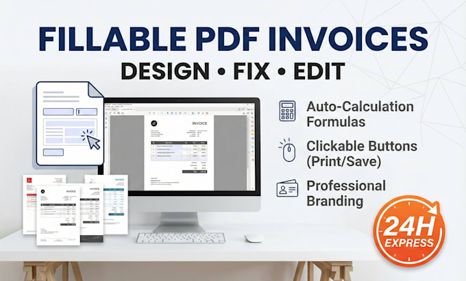 design editable fillable PDF invoice, bill book, receipt, credit note