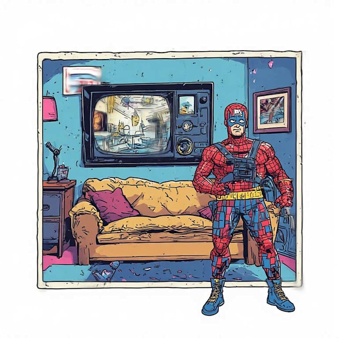 illustrate a superhero comic and marvel character