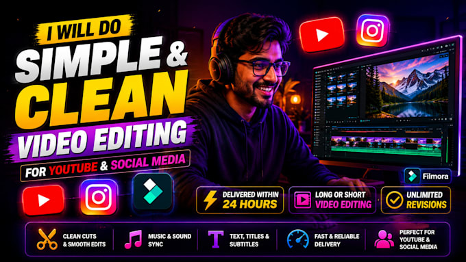 do simple and clean video editing for youtube videos within 24 hours