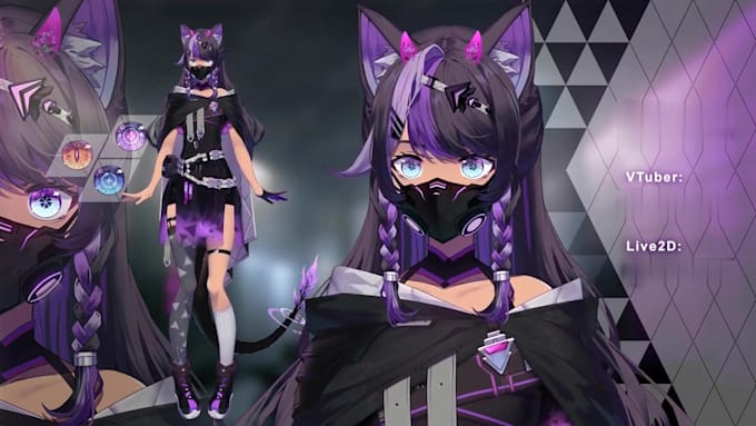 create a custom live 2d vtuber model, 2d vtuber model, vtuber rigging, live 2d