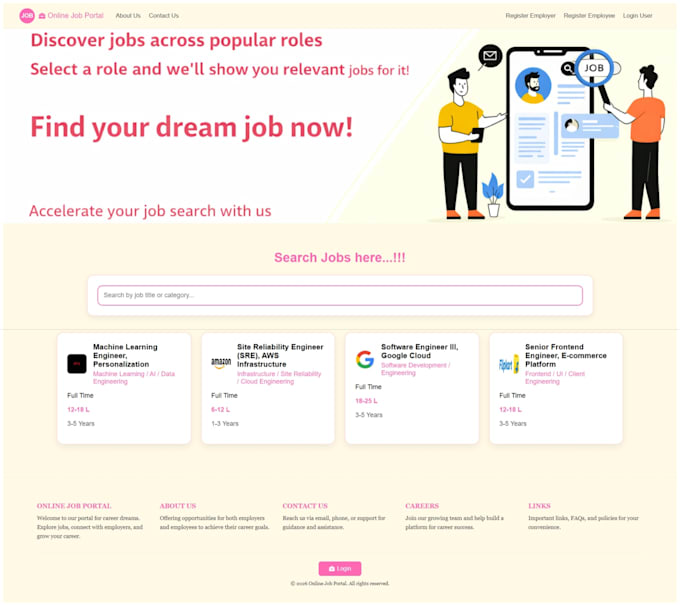 develop full stack job portal web app