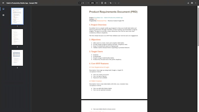 create a professional prd, scope and estimation for your app, software
