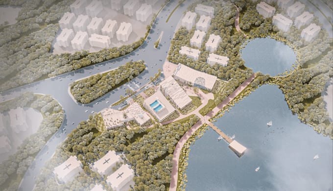 Community Planning Rendering Build community landscape,site planning,driveway render,cityscape ...