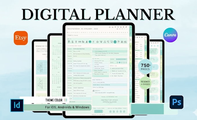 etsy digital planner, hyperlinked digital planner canva ebook kdp journal design