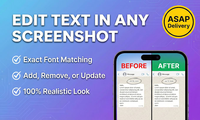 add, changes, or update text, anything in your screenshot image in 1 hour