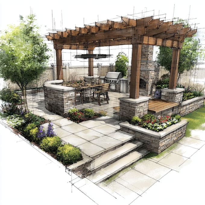 do landscape design garden patio pool pergola for frontyard and backyard
