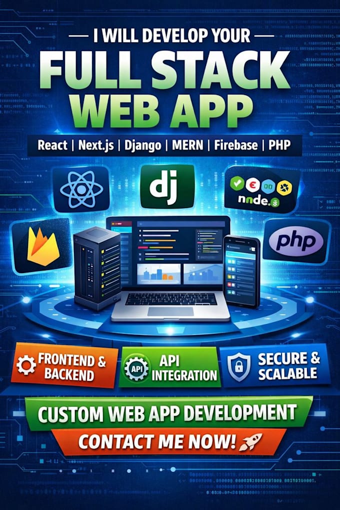 develop full stack web app using reactjs, nextjs, django, firebase, mern and PHP