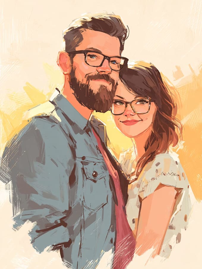 draw a custom cartoon couple portrait