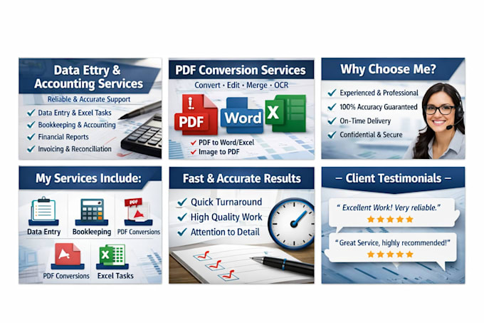 do all data entry and accounting work and pdf converting works