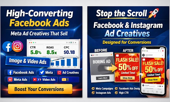 design high converting facebook ads and meta video ad creatives