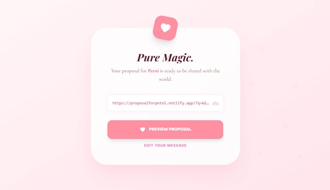 create a romantic proposal website for valentines day