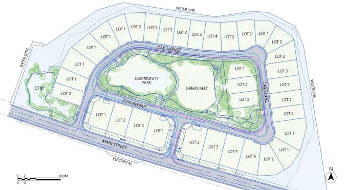 create lot subdivision site plan, landscape plan in 3d and 2d layout