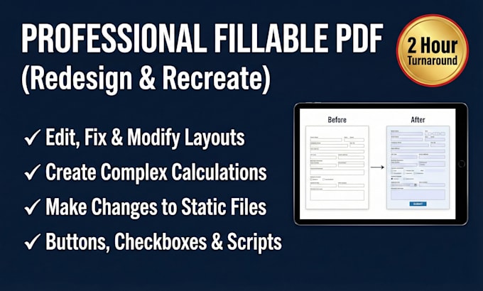 redesign, recreate or design editable fillable PDF documents