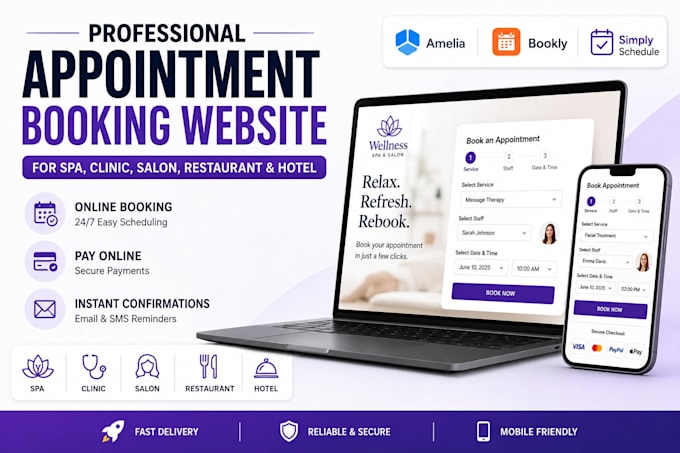 create appointment booking website for spa, clinic, salon, restaurant and hotel