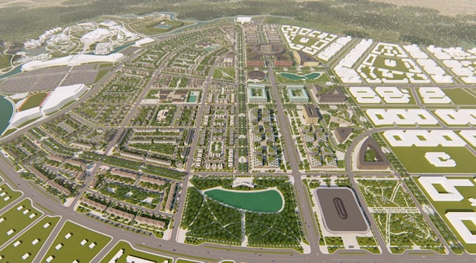 redesign 3d landscape development,urban masterplan,site layout,community render