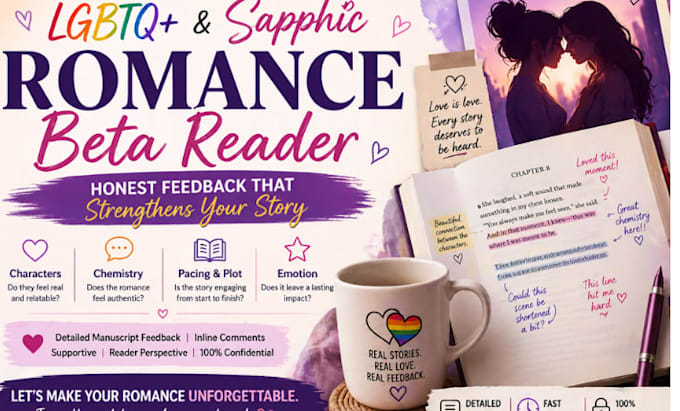 beta read your lgbtq sapphic romance manuscript to give actionable feedback