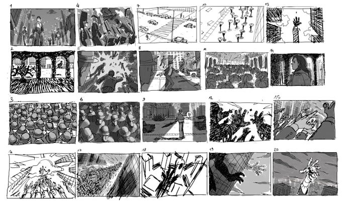 Illustrate professional storyboard scenes for comics, films, and ...