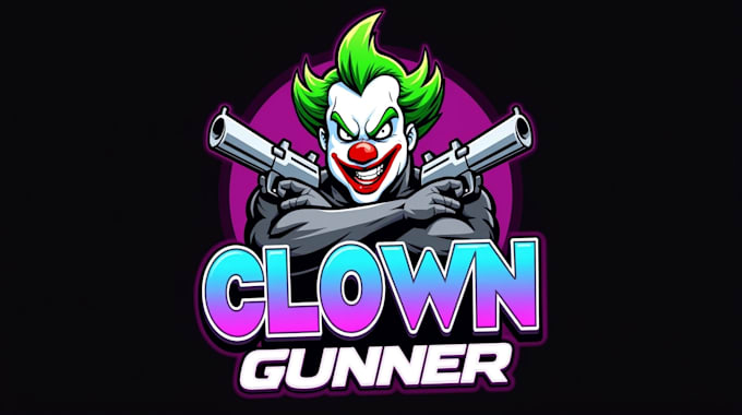design awesome clown gunner mascot logo