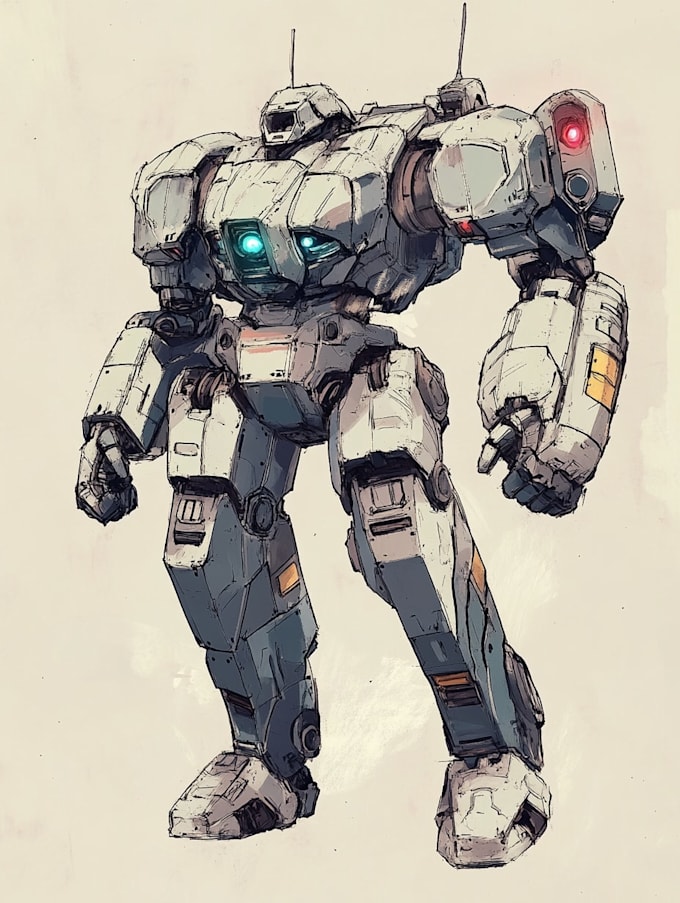 do anime style mecha robot illustrations