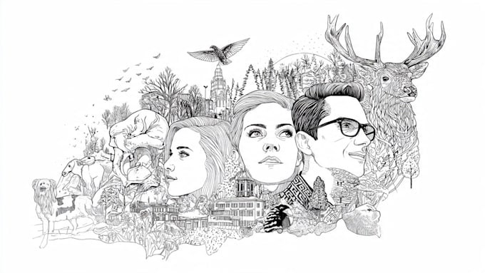 create custom black and white line art illustration