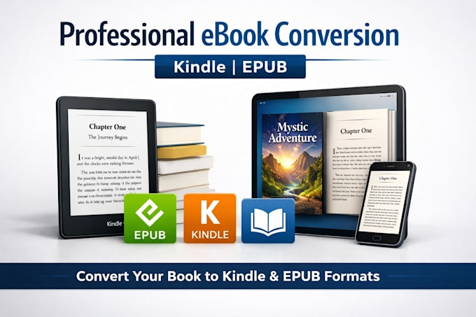 professionally convert your ebook for kindle, epub, and all ereaders