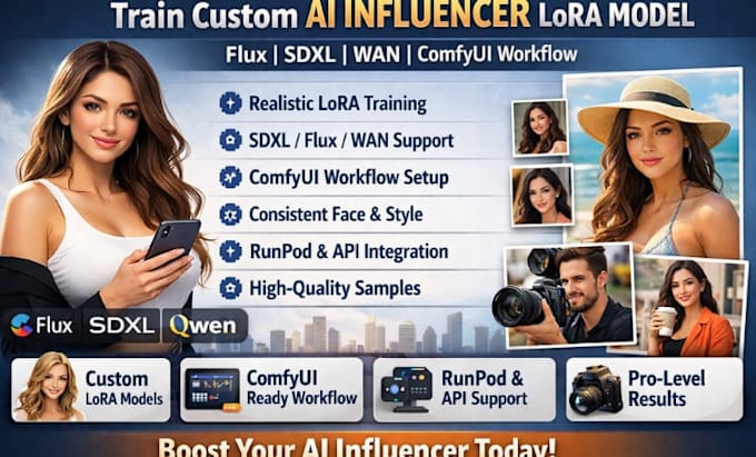 train realistic ai influencer lora model using flux, sdxl, wan, comfyui workflow
