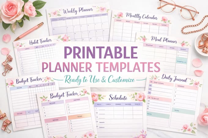create printable planner, journal, checklist or tracker templates