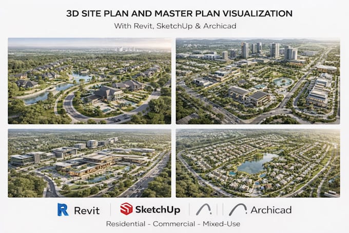do 3d site plan and master plan visualization using revit, sketchup and archicad