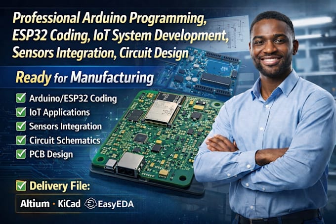 do arduino programming, esp32 coding, iot, sensors integration and pcb design