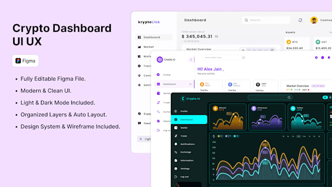 design modern crypto, web3 dashboard UI UX in figma