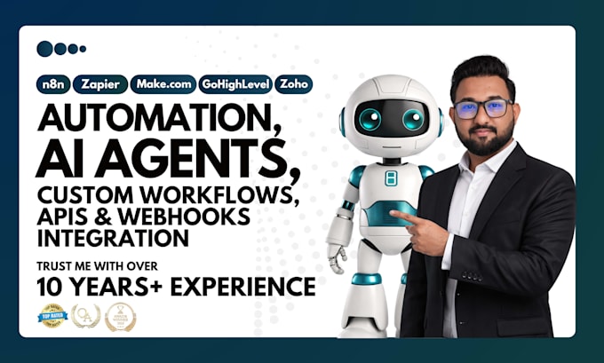 do ai agents, workflow automation, apis, webhooks by n8n, make com, zapier, zoho