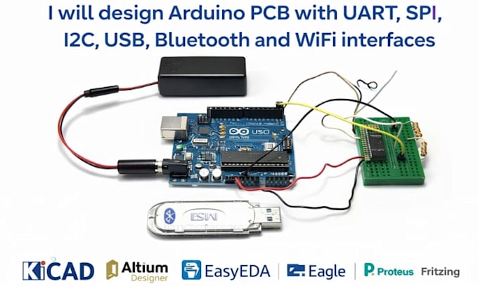 Design arduino pcb with uart, spi, i2c, usb, bluetooth and wifi ...