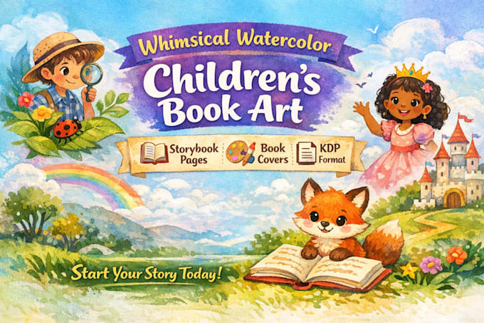 create whimsical watercolor children book illustrations with KDP layout design