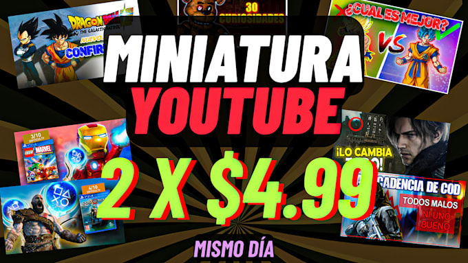 diseñaré 2 miniaturas llamativas y divertidas para youtube