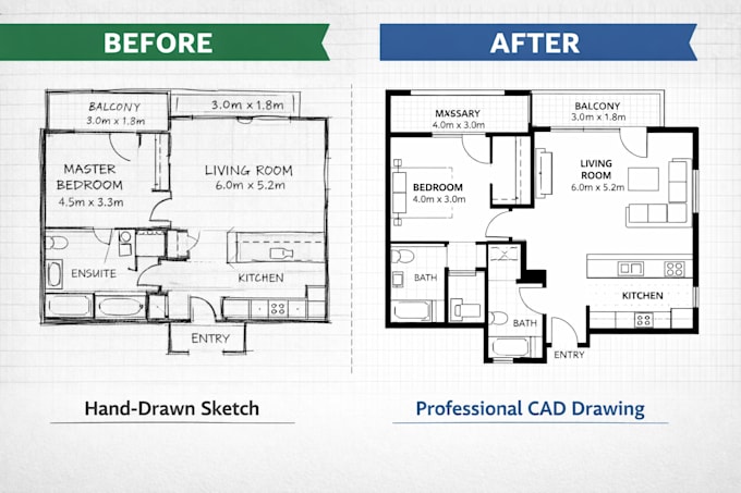 Convert hand drawn sketch or pdf into professional 2d autocad floor ...