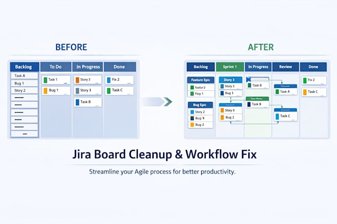 setup jira workflow fix board cleanup backlog sprint epic tasks