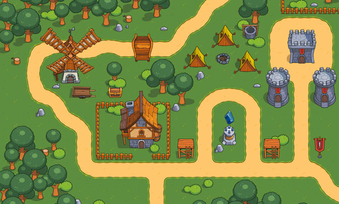create pixel art tileset, top down tile map, background, indie game props, asset