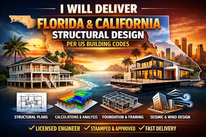 deliver florida and california structural design per US building codes